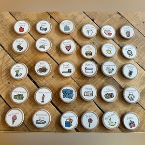 30 handmade wooden round chore magnets for children. From Etsy.